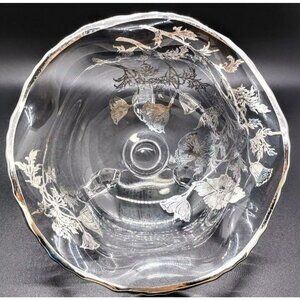 Silver City Flanders 3-Toed Footed Bowl Poppies Silver Overlay Candy Vintage